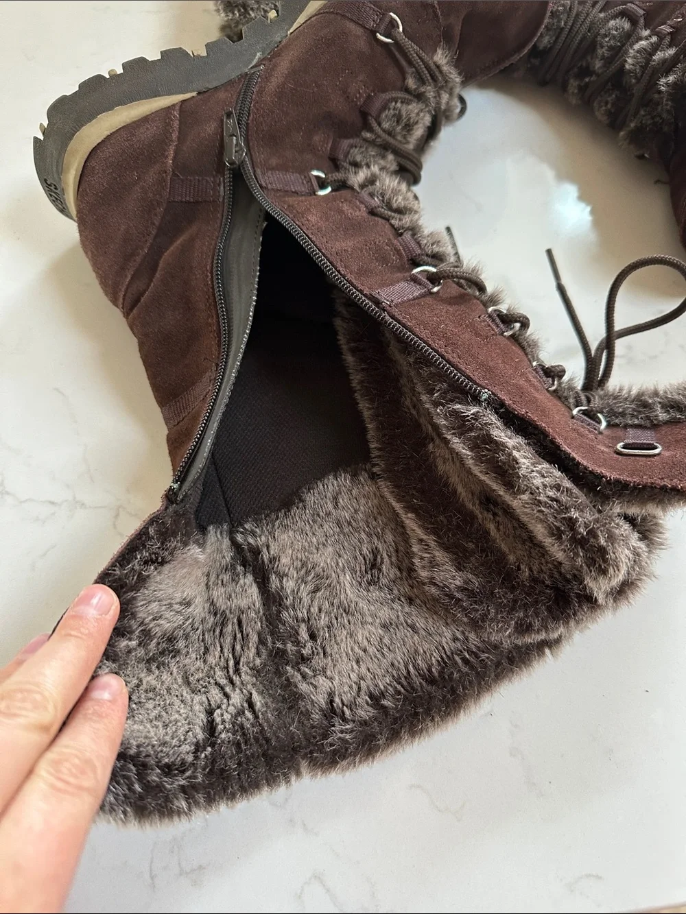Skechers Women's Dark Brown Suede Faux-Fur Lace-Up Winter Boots